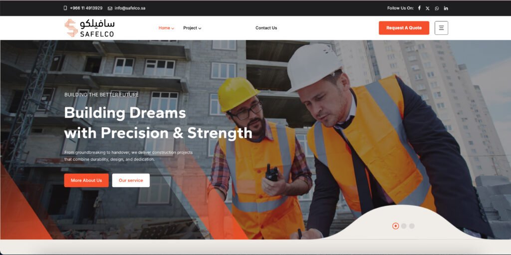 Construction website UI/UX work